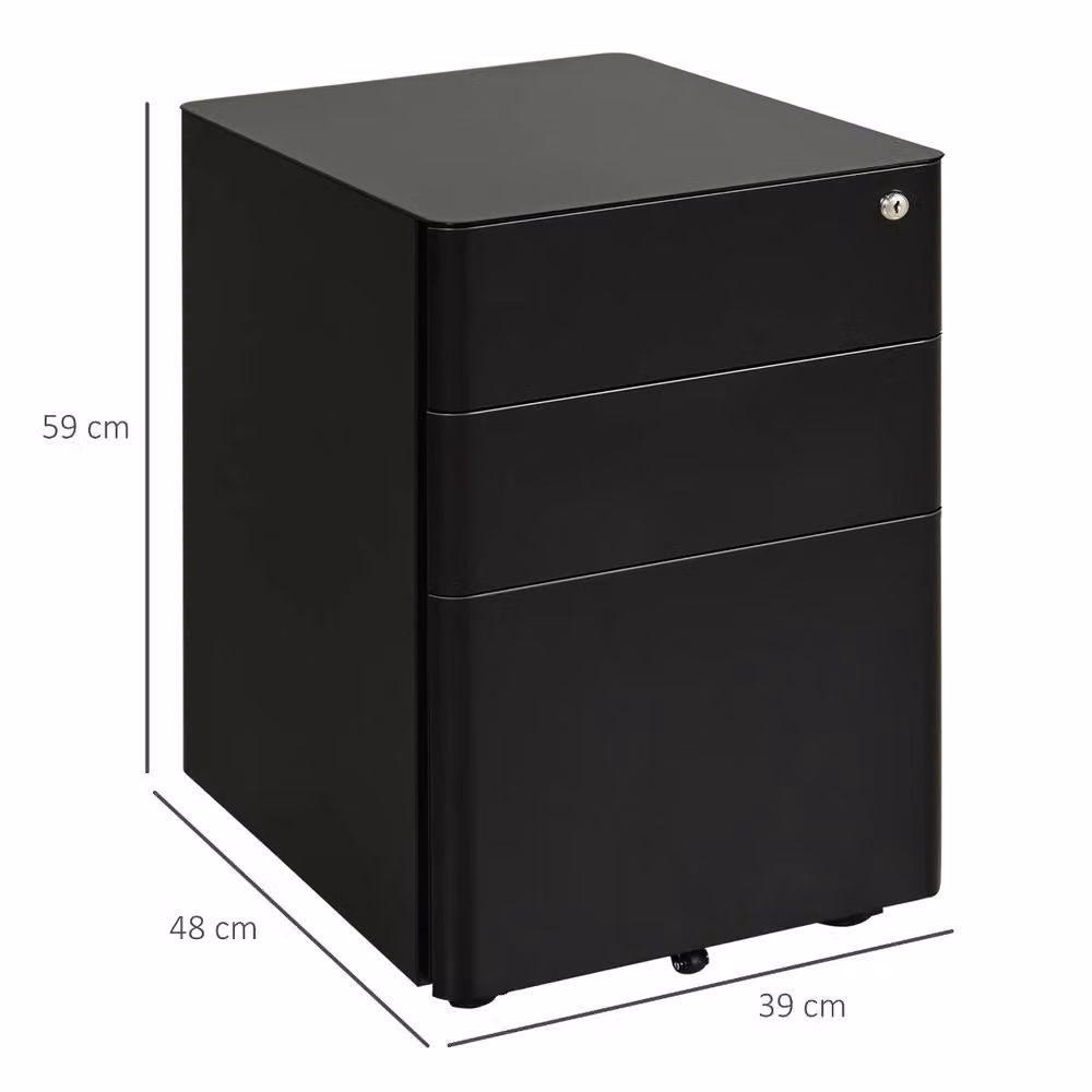 Rolipo Lockable 3-Drawer Steel Mobile Filing Cabinet for A4, Letter and Legal Documents in Black – 4