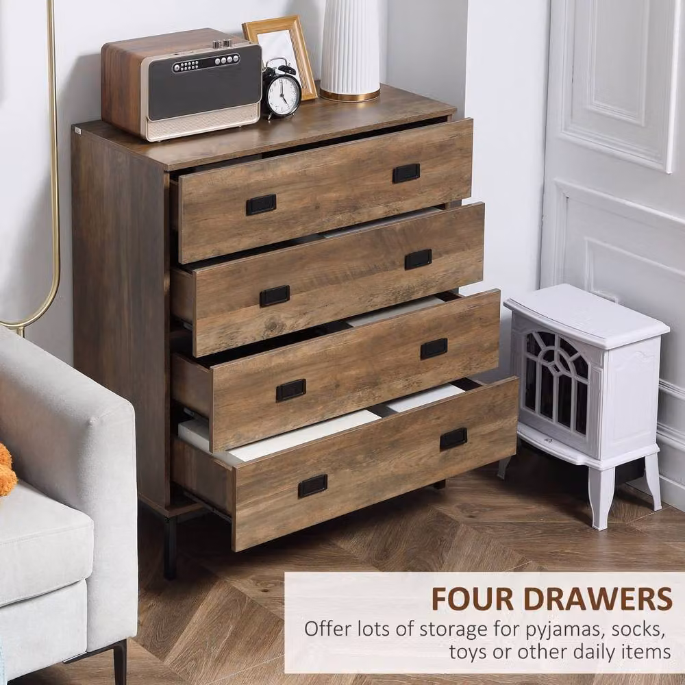 Wyld Haus Paleba Romi 4 Drawer Chest in Brown Wood Effect with Black Steel Frame – 4
