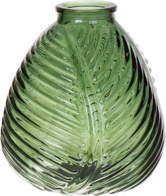 Kingsbury Gifts Green Glass Flora Leaf Art Nouveau Tabletop Vase, Height: 16 cm