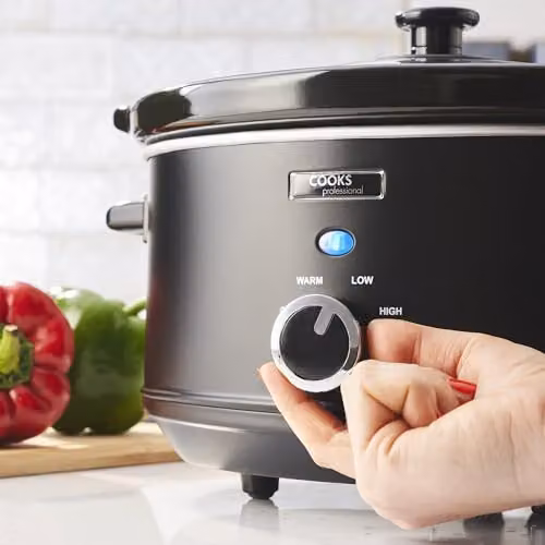 Cooks Professional 3.5L Slow Cooker in Black with Glass Lid and Removable Dishwasher Safe Bowl – 9