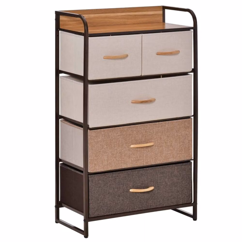 STILVORA 5-Drawer Chest of Drawers with Steel Frame and MDF Top in Brown – 3