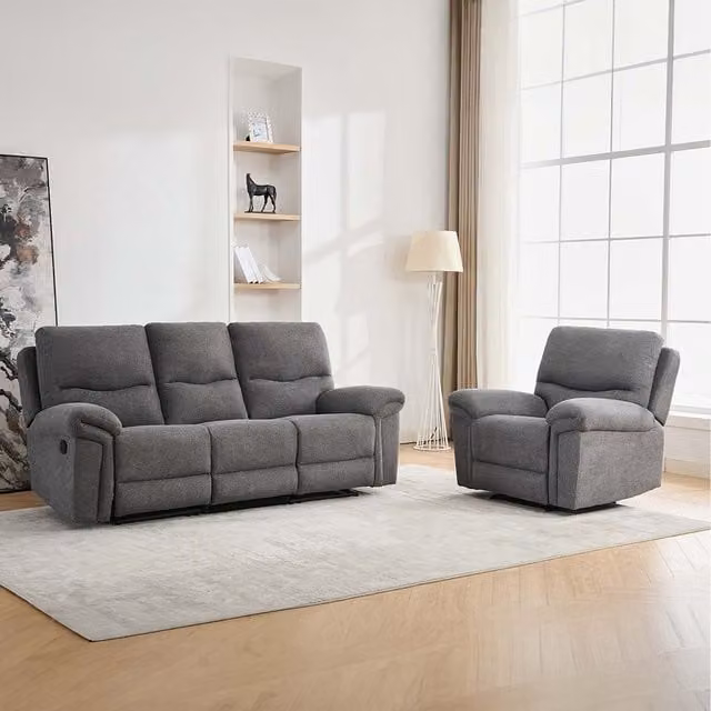 More4Homes Fosse 4-Seater Manual Recliner Sofa Set in Grey Fabric