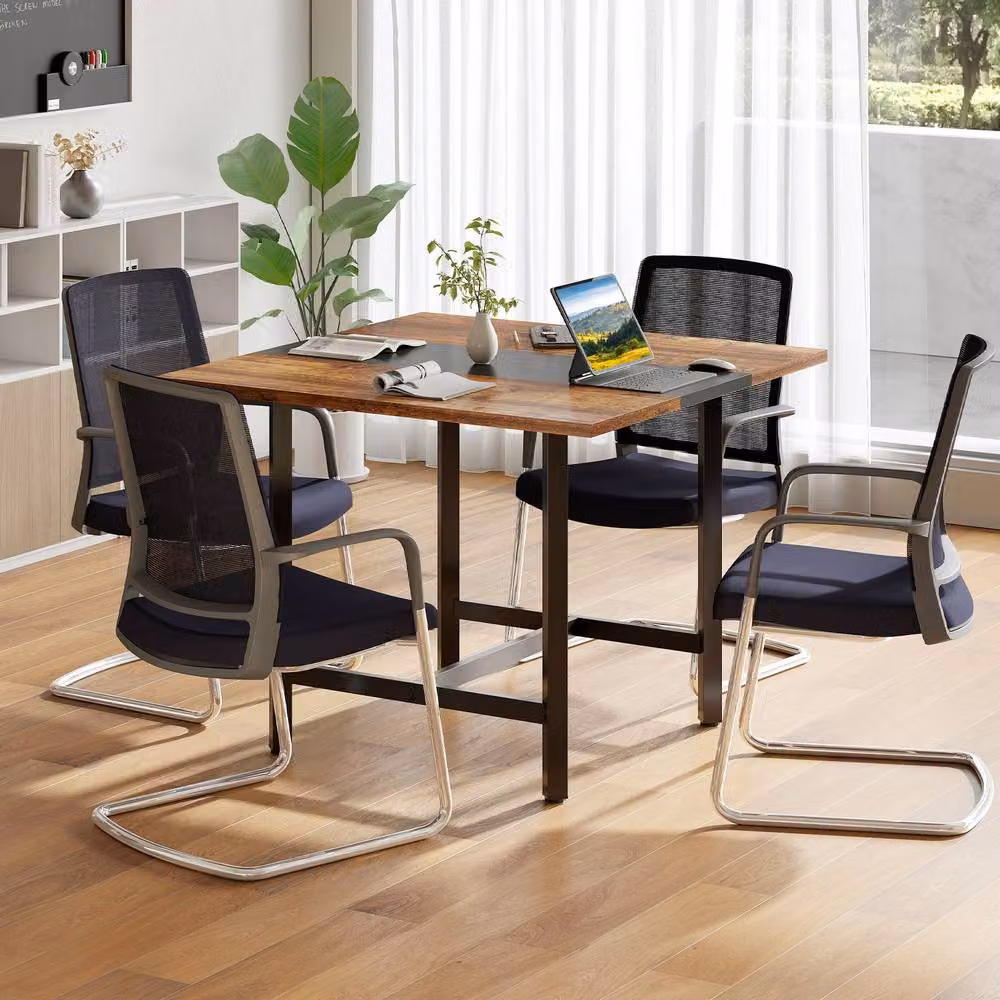 Gymax Industrial Square Meeting Room Table for 4 People in Brown and Black – 6