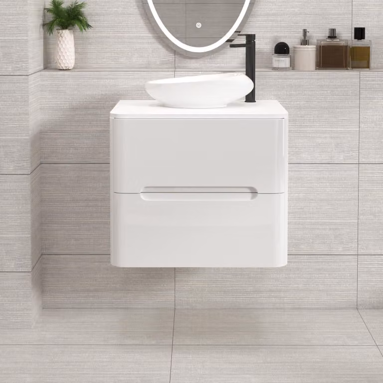 Royal Bathrooms Venice Wall Hung Vanity Unit with Nova Basin, Gloss White, Width: 60 cm