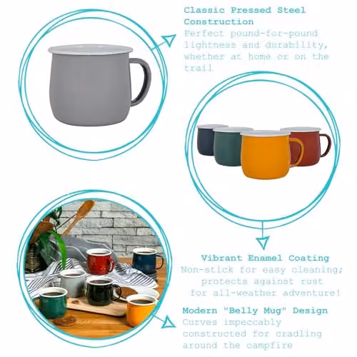 Argon Tableware Enamel Belly Mugs, 375ml, Yellow, Set of 12 – 2