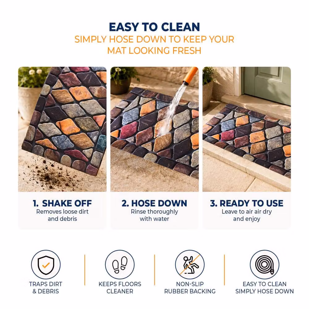 Gainsborough Diamond Stone Doormat, Multicolour Rectangular Polyamide and Rubber Non-Slip Mat, W: 75 cm, D: 45 cm, H: 0.8 cm – 3
