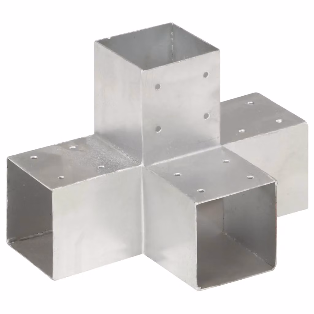 Berkfield Home X Shape Galvanised Metal Post Connectors, 4 Pack, Silver, 91 x 91 mm – 2