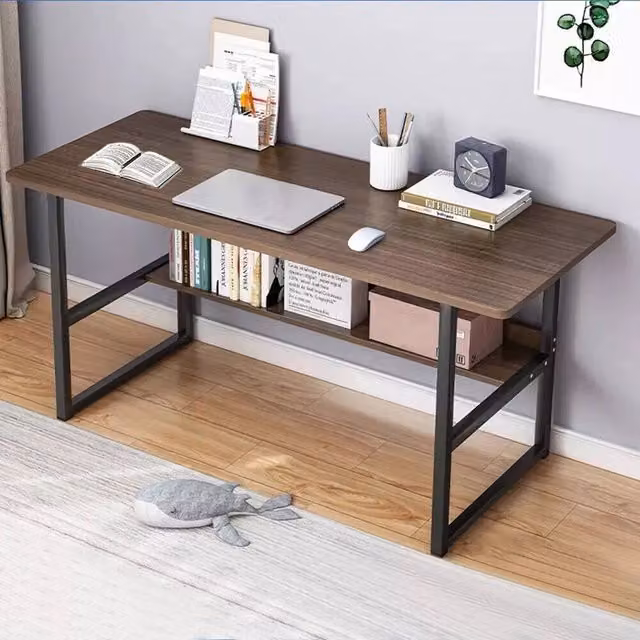 EONLION Brown Computer Desk with Footrest for Home Office and Living Room