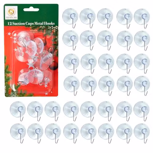 SHATCHI 12-Piece Clear Suction Hooks with 23mm Rubber Sucker Pads and Metal Hooks