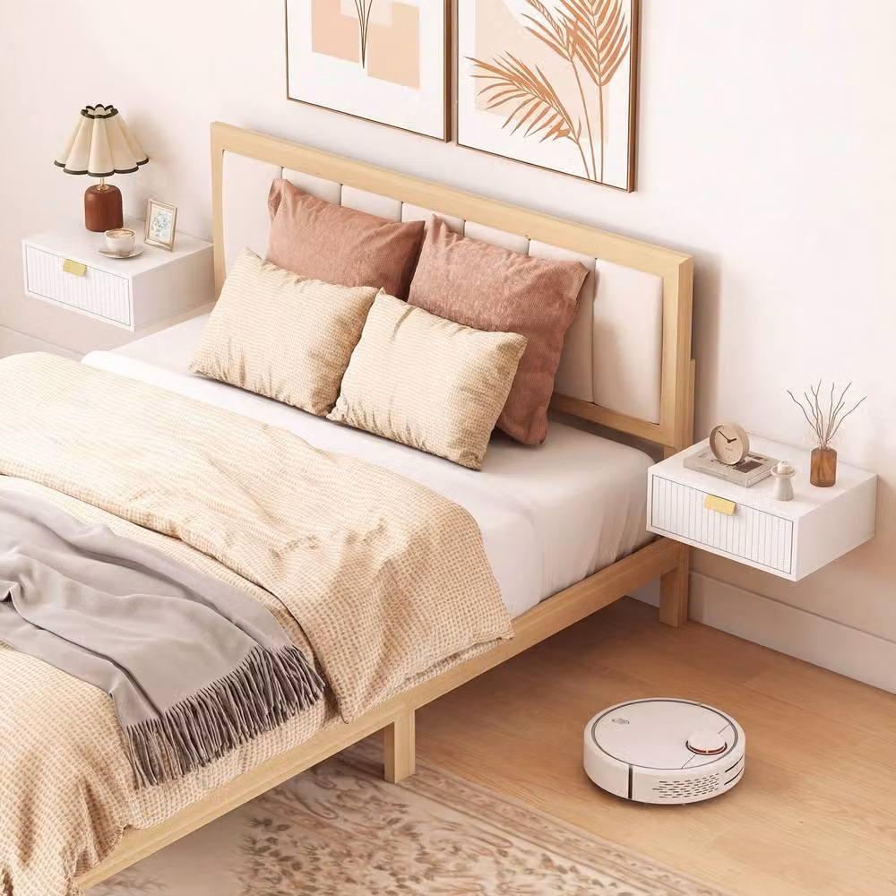 STILVORA Set of 2 Modern White Wall Mounted Floating Bedside Tables with Drawer – 2