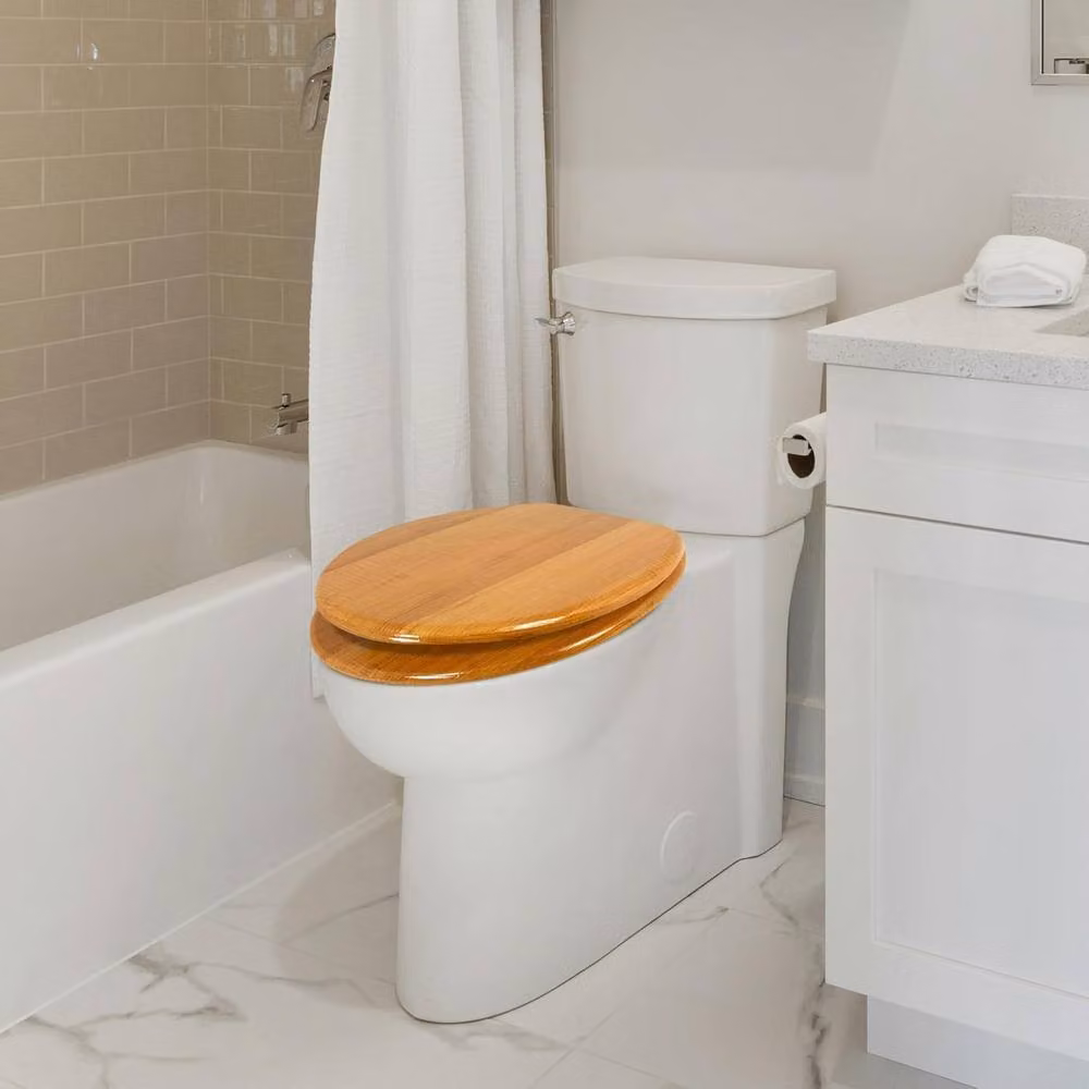 BARGAINS-GALORE Universal Oval Wooden Toilet Seat and Fittings in Antique Brown Wood, W: 45.72 cm, D: 5.08 cm, H: 45.72 cm – 2