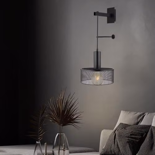 Globo Lighting Black Matt Metal Wall Lamp for Bedrooms, H 57 cm – 4