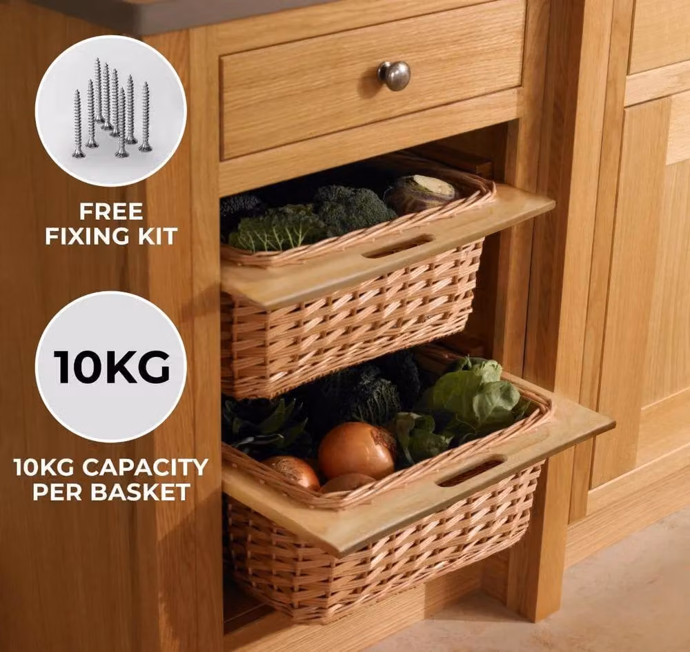 Monstershop Pull Out Wicker Kitchen Basket in Brown with Handles, W/D/H: 60.0 x 36.5 x 21.5 cm – 2