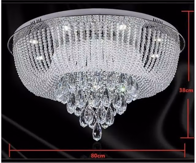 Modern Crystal LED Flush Ceiling Light Chandelier in Chrome Silver, Diameter: 80 cm