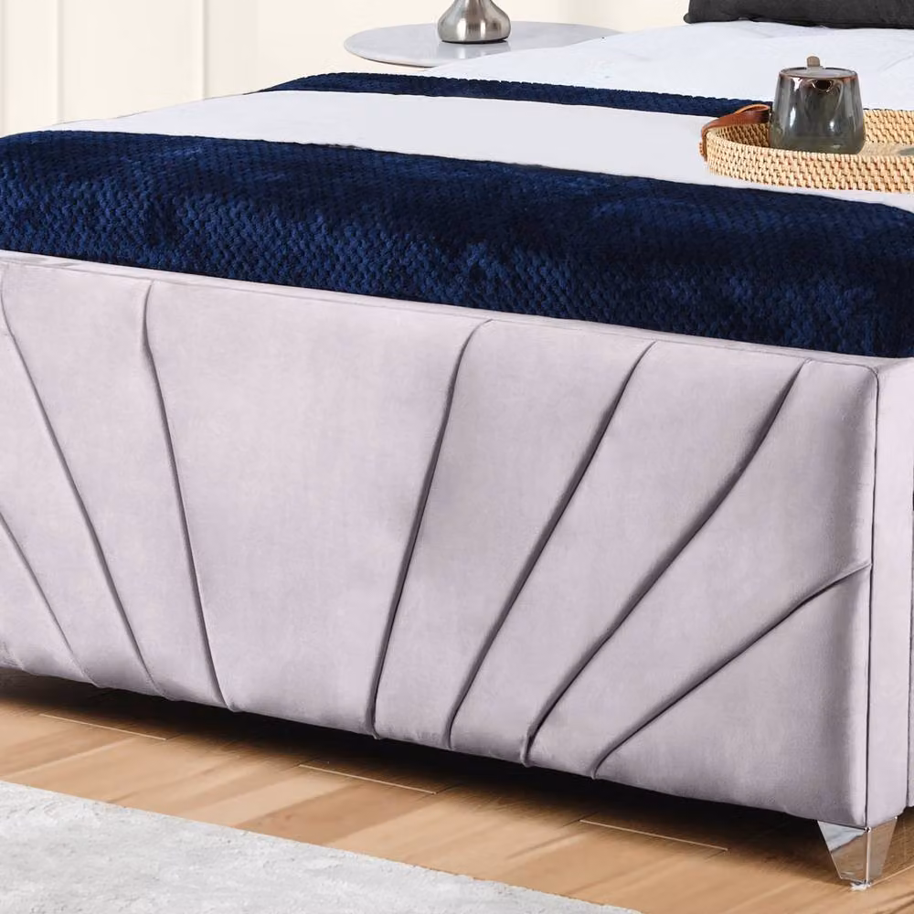 UK Bed Furniture Sunrise Slatted Base Upholstered Velvet Bed in Silver, Size: 180 x 200 cm – 3