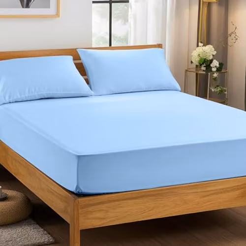 Snug City Light Blue Microfibre Soft Touch Fitted Sheet, Small Single, 25cm Skirt – 3