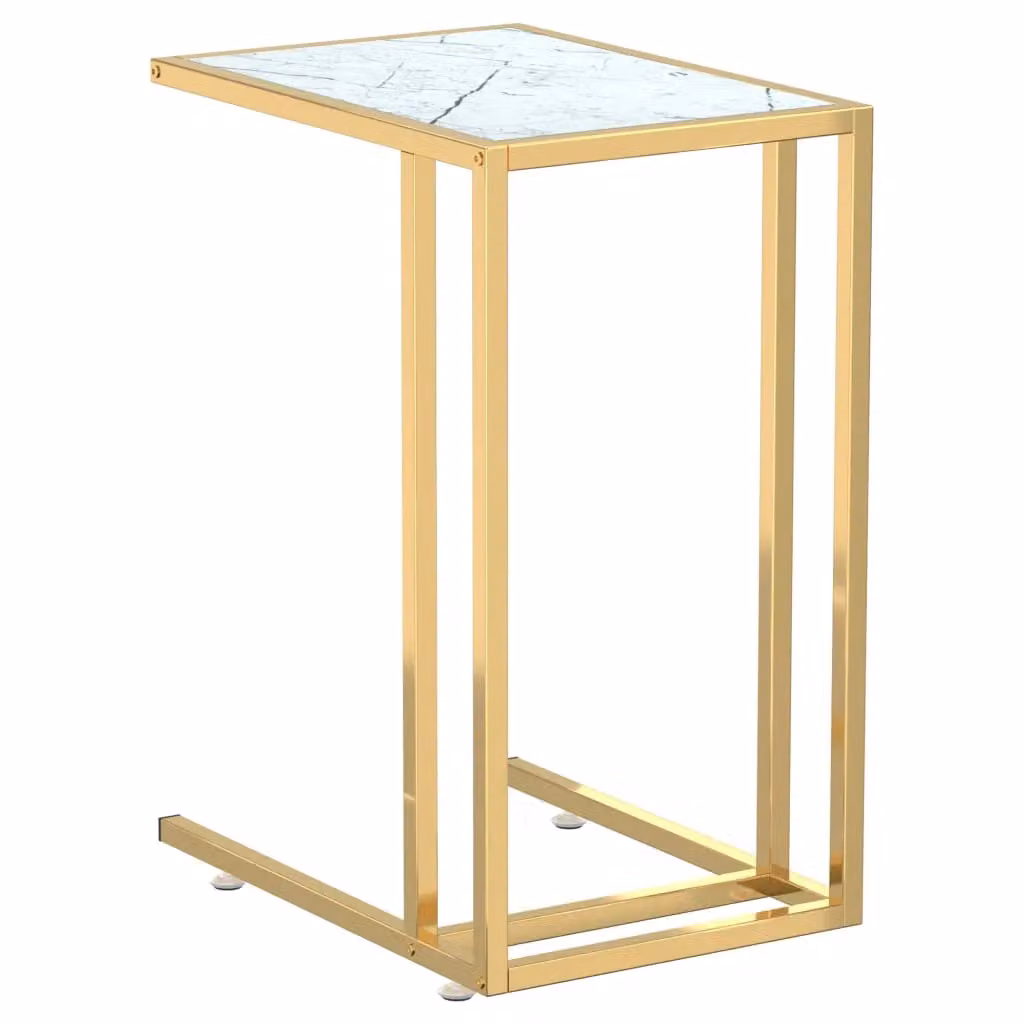 Berkfield Home Computer Side Table with White Marble and Tempered Glass, W/D/H: 50 x 35 x 65 cm – 2