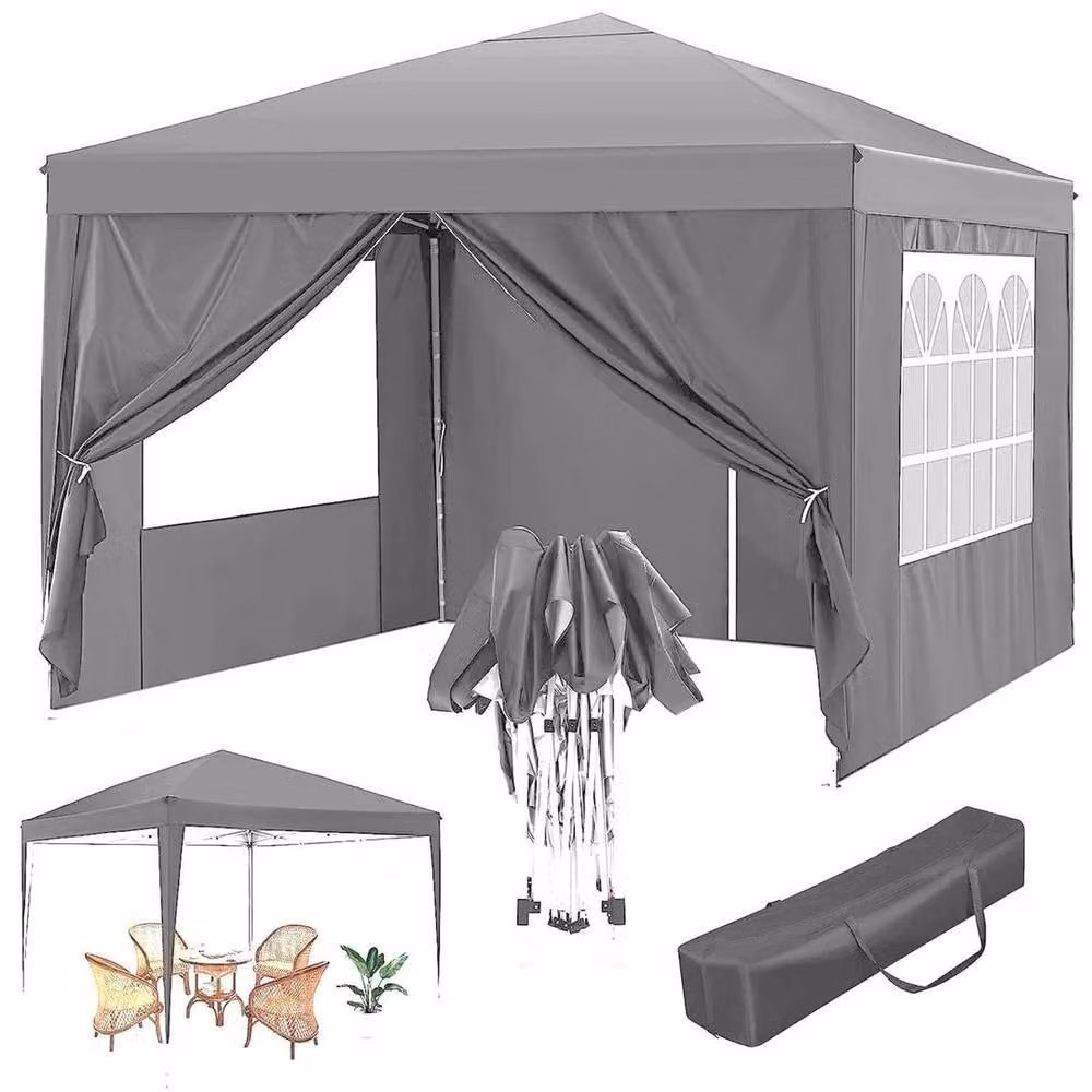 SPETLEK Grey Pop Up Gazebo with Sides Premium Garden Marquee for Camping, W: 100 cm, D: 15 cm – 2