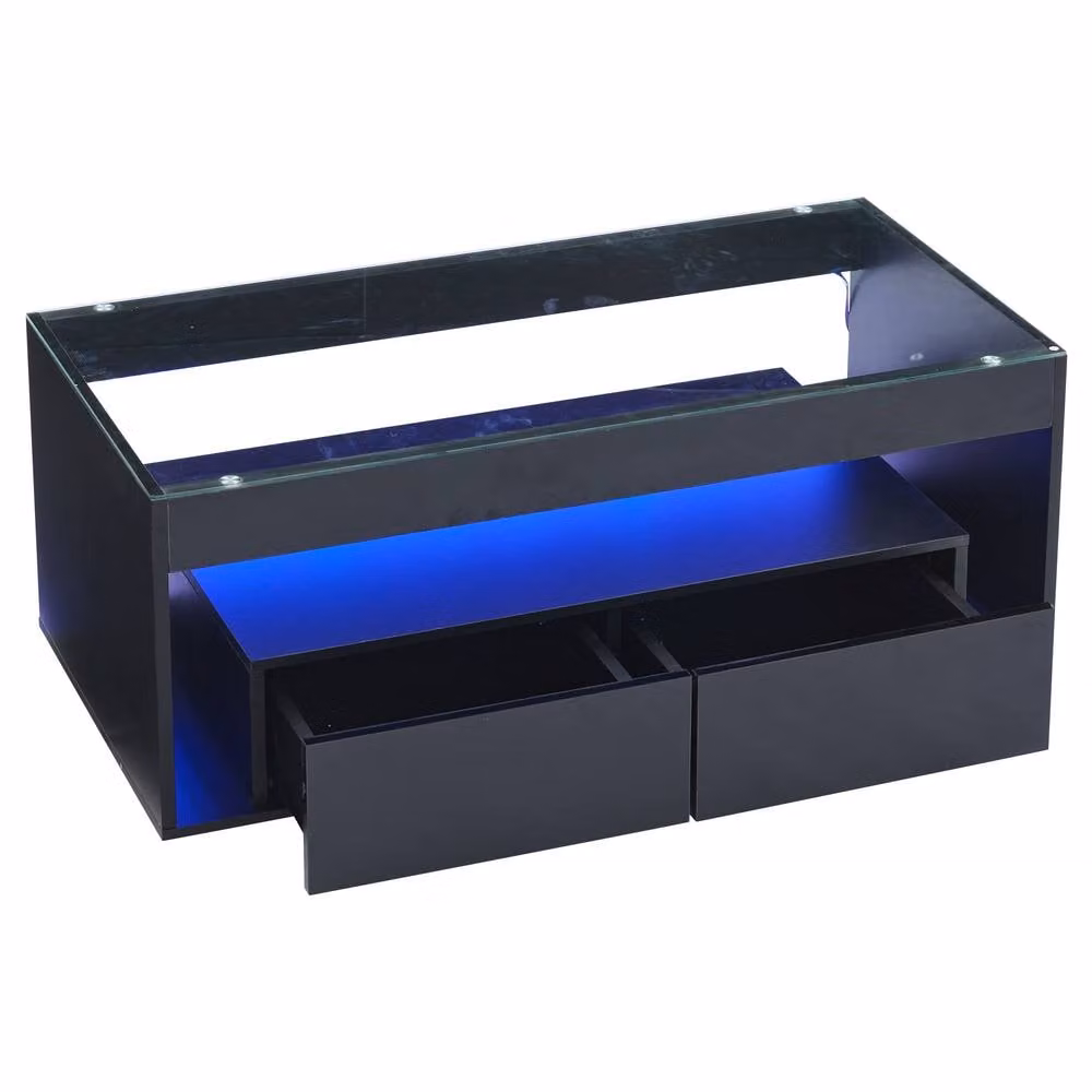 STILVORA Modern Rectangular Coffee Table with Glass Top and Black Glossy Finish, W: 100 cm, D: 50 cm, H: 40 cm – 7