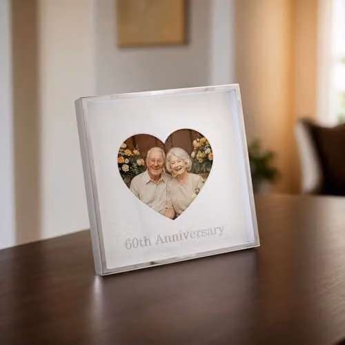 Happy Homewares Modern Heart Photo Frame in Silver and Black Metal for 4x4 Pictures – 4
