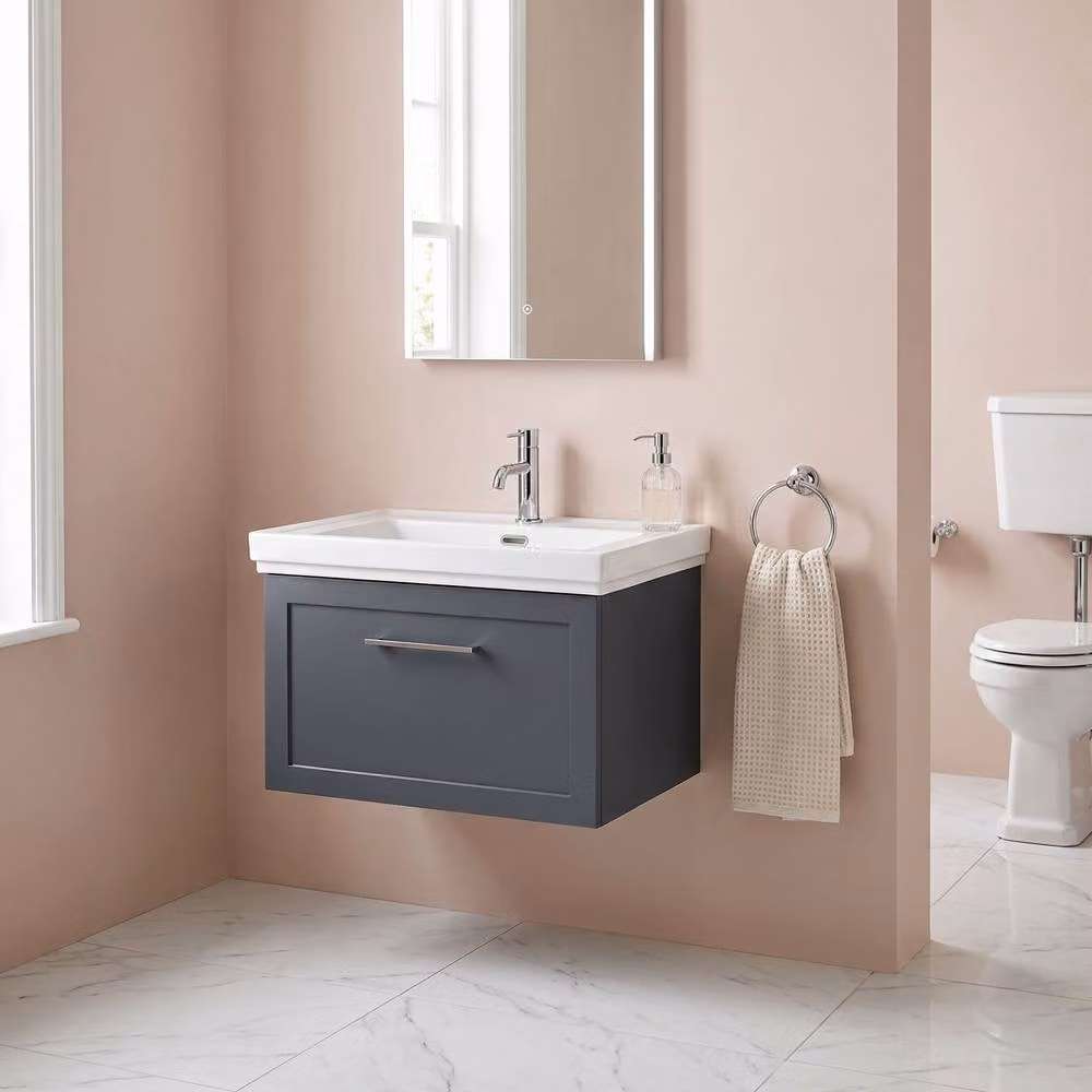 Balterley Stonnall Wall Mounted 1 Drawer Vanity Unit and Fireclay Basin in Dark Grey and White, Width: 60 cm – 2