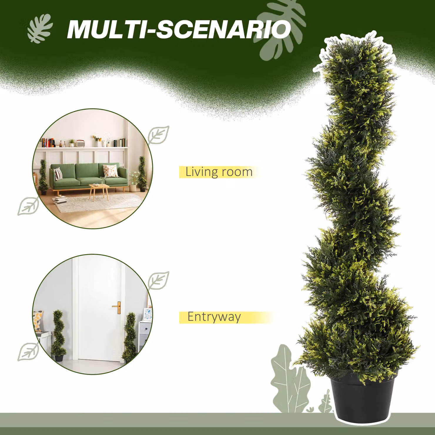 Outsunny Set of 2 Green Artificial Spiral Topiary Trees, Height: 90 cm – 4