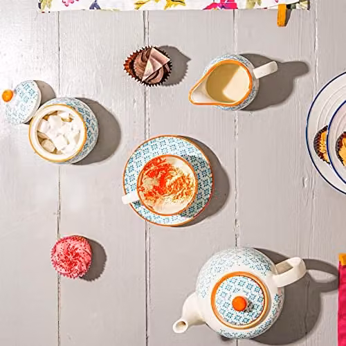 Nicola Spring 15 Piece Blue Floral Ceramic Tea Set for 6 People