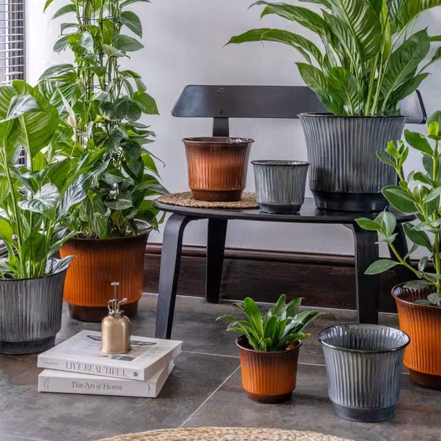 Ivyline Jasper Modern Striped Metal Tabletop Planters in Orange and Blue, Set of 4 – 1