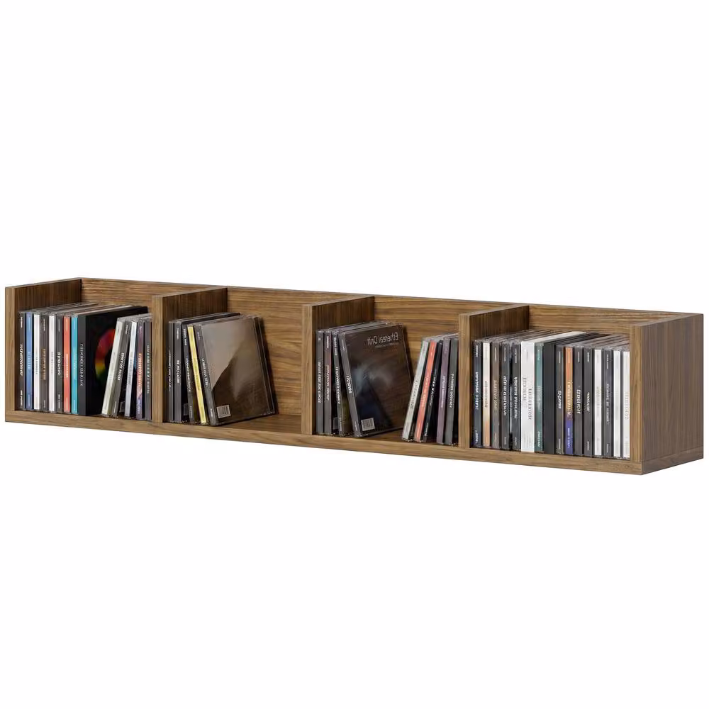 STILVORA Wall-Mounted CD Shelf with 4 Compartments in Brown – 5
