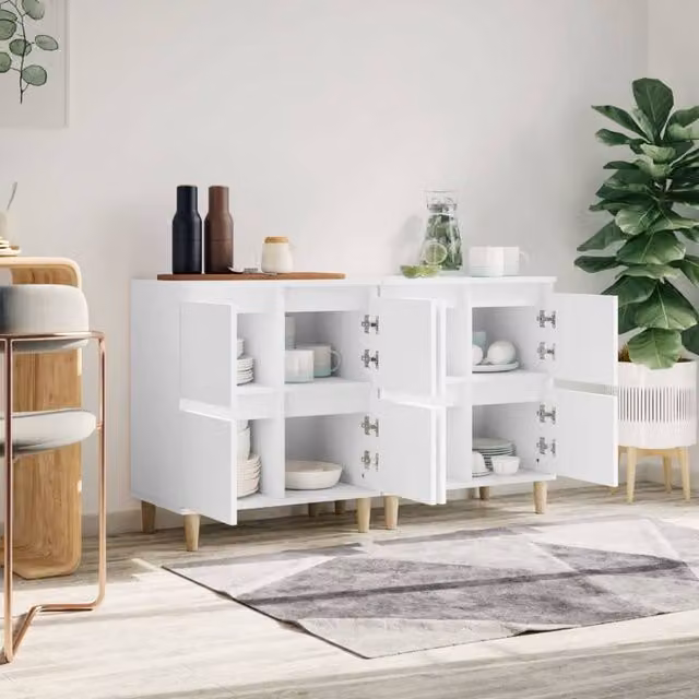 Berkfield Home Set of 2 White Engineered Wood Sideboards, W/D/H: 60 x 35 x 70 cm
