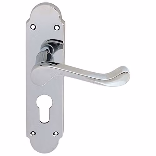 Loops Pair Victorian Upturned Lever on Euro Lock Backplate, Polished Chrome, W: 17.0 cm