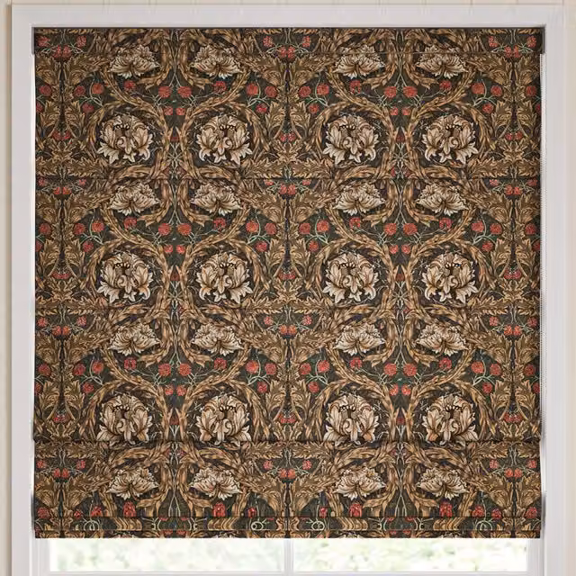 William Morris At Home African Marigold Floral Velvet Made to Measure Roman Blind in Walnut and Multicolour