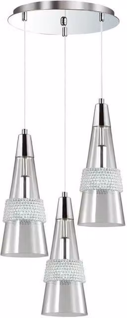 Netlighting Emilia 3-Light Ceiling Cluster Pendant in Polished Chrome and Grey Crystal