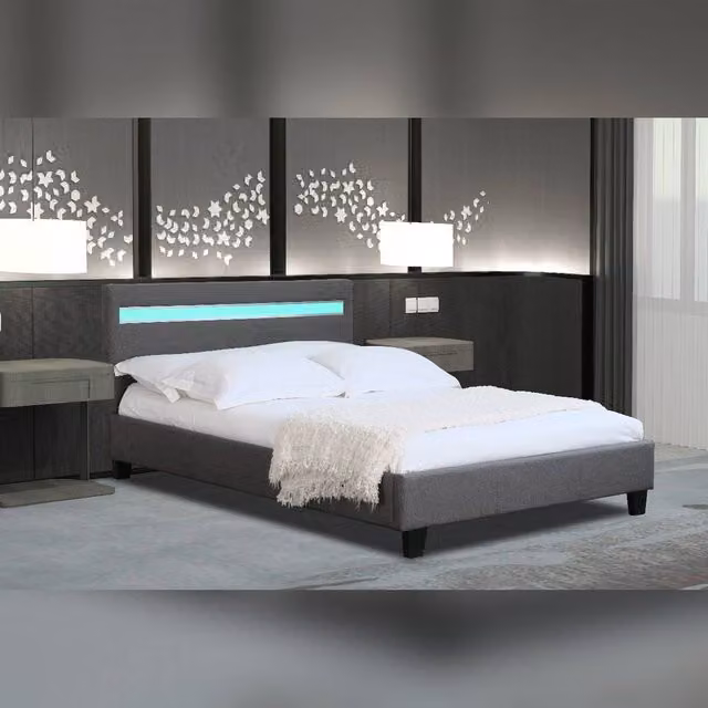 Comfy Living Ltd Modern Upholstered Fabric Bedframe with Under-Bed LED Lighting in Grey, W/D/H: 100 x 200 cm – 1