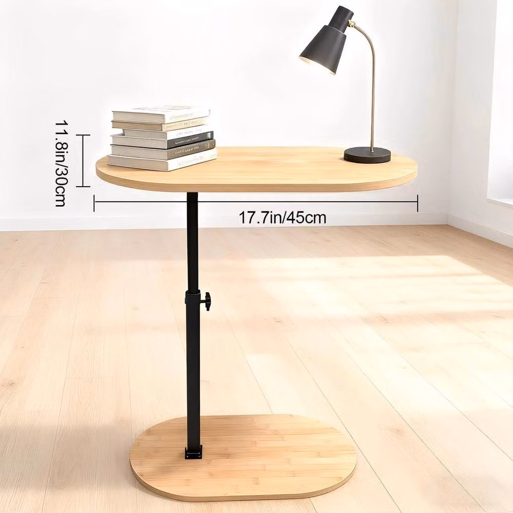 FORGEVIO C-Shaped Bamboo Side Table with Rotating Top and Height Adjustable TV Tray in Natural – 2