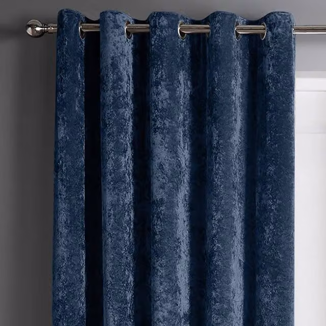 Intimates Navy Blue Blackout Crushed Velvet Eyelet Curtains, Width: 117 cm, Drop: 183 cm