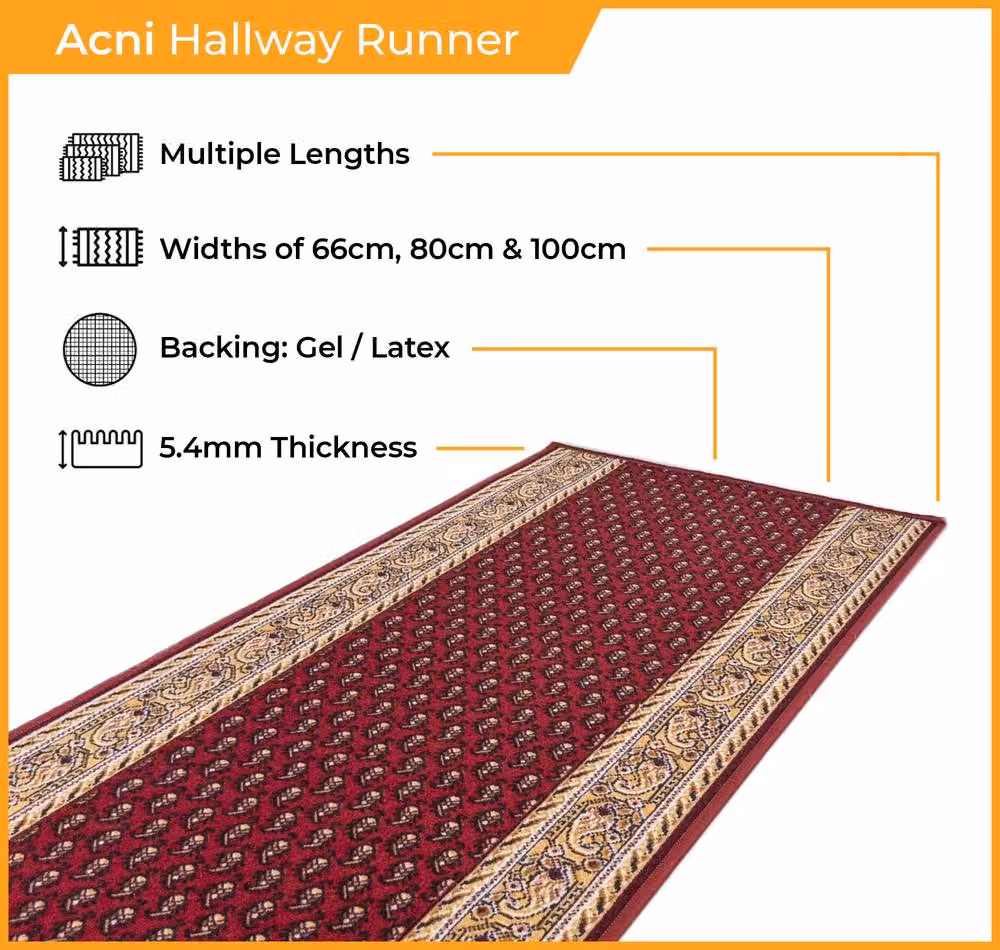 runrug Acni Hallway Runner Rug in Red, Non-Slip and Hardwearing, W: 100 cm, L: 420 cm – 2