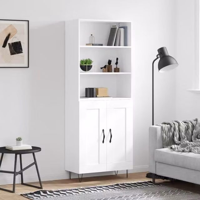 Berkfield Home White Highboard with Hinged Doors and Internal Shelves, W: 69.5 cm, D: 34 cm, H: 180 cm