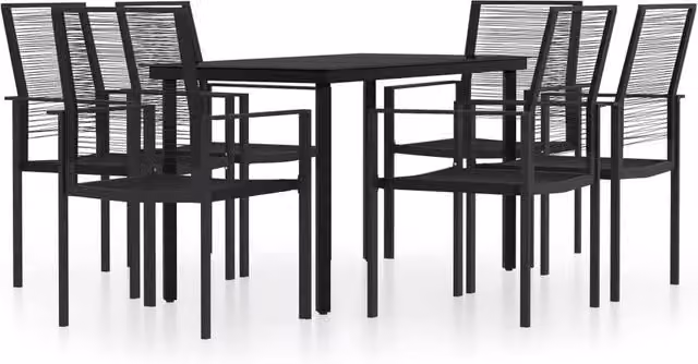 Berkfield Home 7 Piece Modern Garden Dining Set in Matt Black Powder Coated Steel with Glass Top – 1