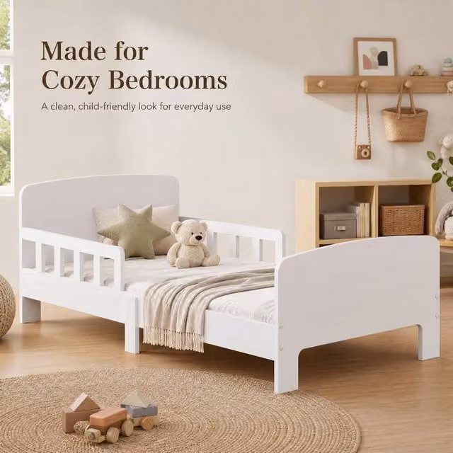 STILVORA Children's Small Single Bed with Side Rails in White