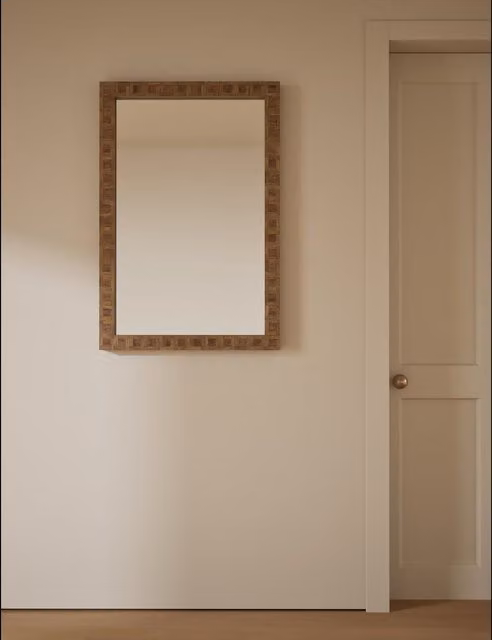 M&S Hugo Marquetry Wood Rectangular Wall Mirror in Brown and Beige