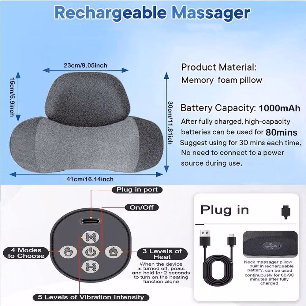 PAWNORA 3-in-1 Electric Neck Massager Pillow in Grey – 3