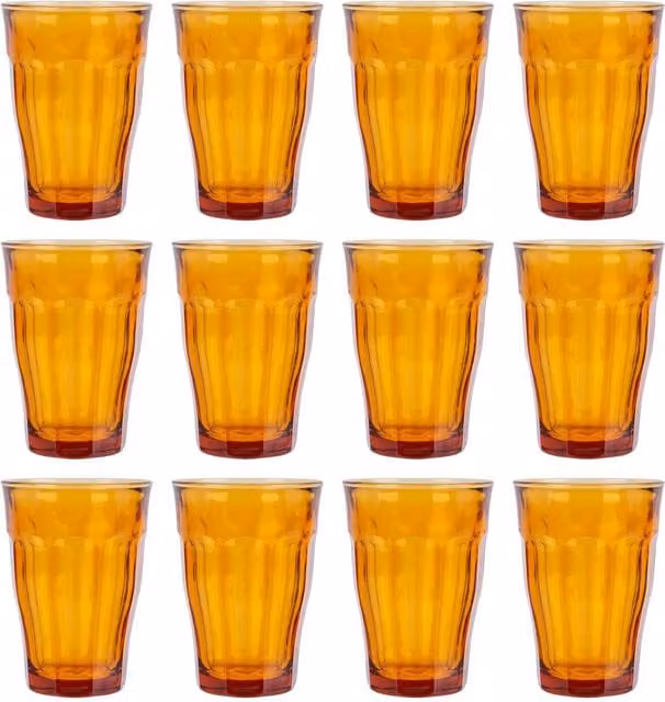 Duralex Picardie Tumbler Glasses, Yellow/Orange, 360ml, Set of 12