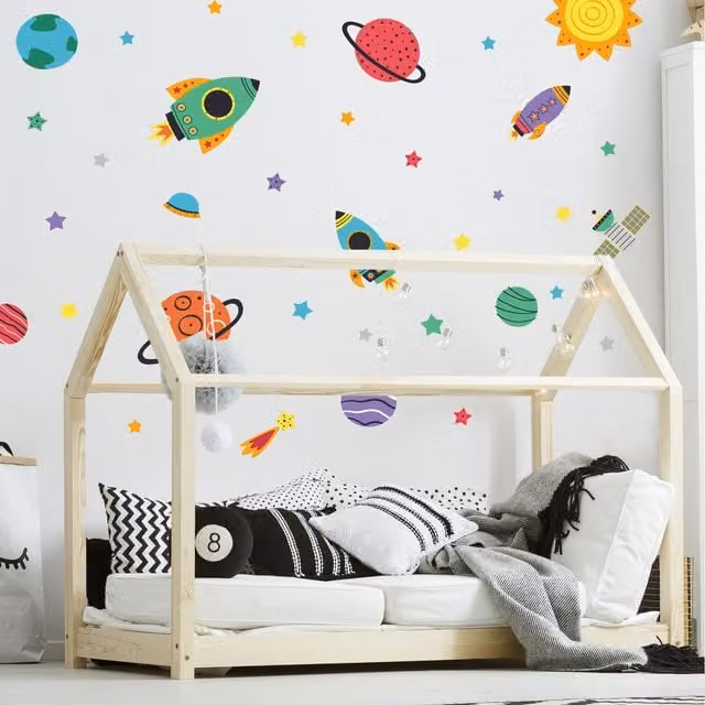 Stickerscape Multicolour and Orange Abstract Space Wall Sticker Pack for Children