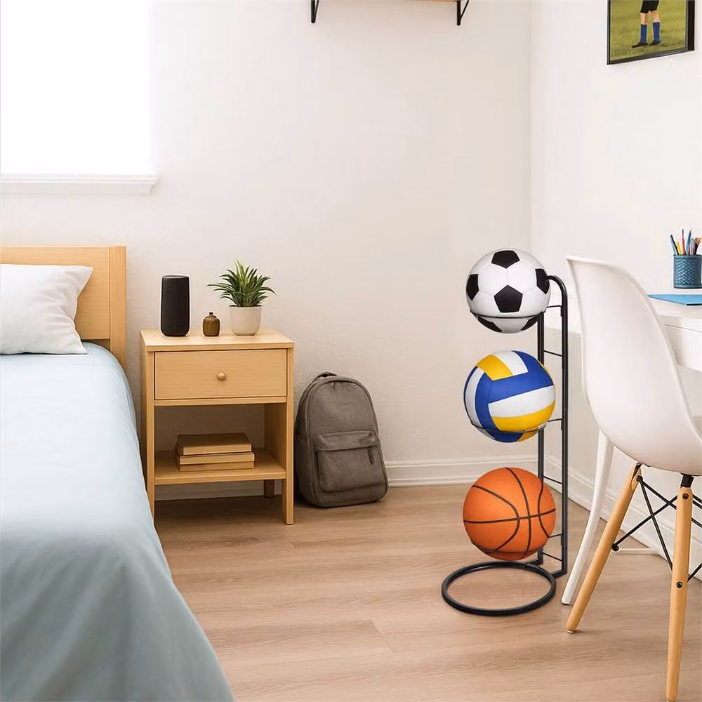 Nordara 3-Layer Metal Sports Ball Storage Rack and Basketball Football Organiser in Black – 3