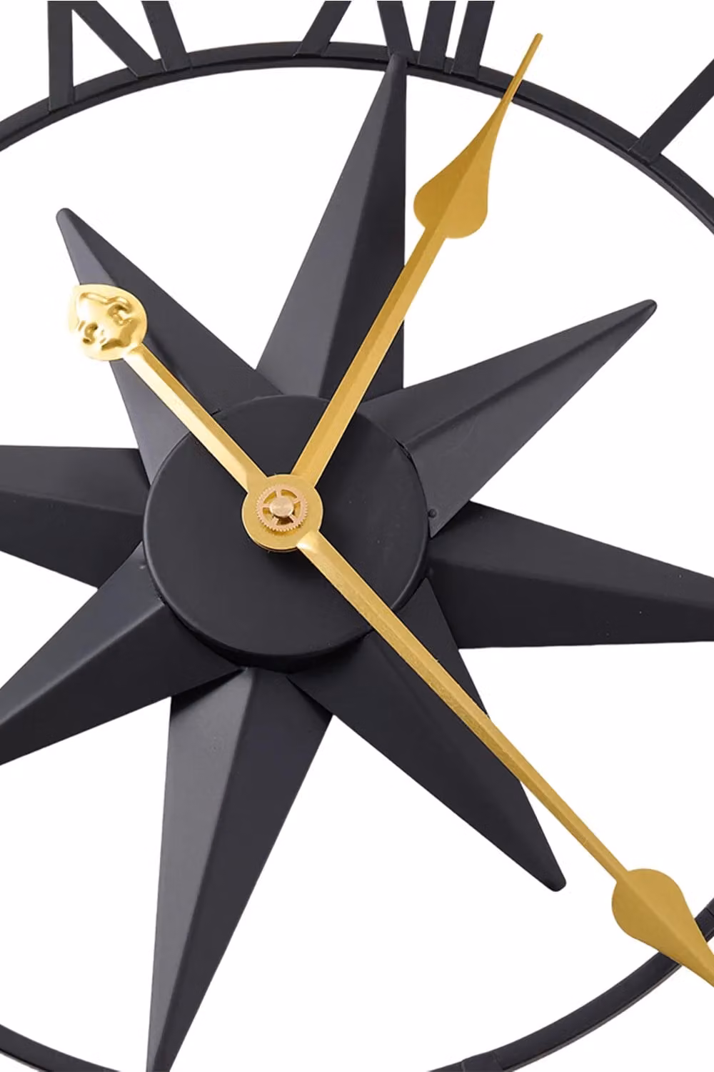 Living and Home Black and Gold Metal Roman Numeral Silent Wall Clock with Star-Embossed Design, Diameter: 60 cm – 3
