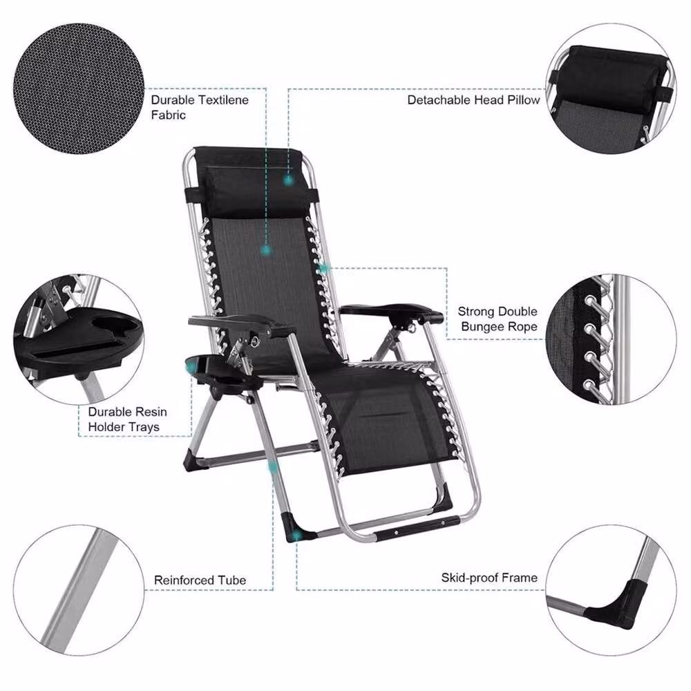 EONLION Black Zero Gravity Recliner Garden Sun Lounger – 3
