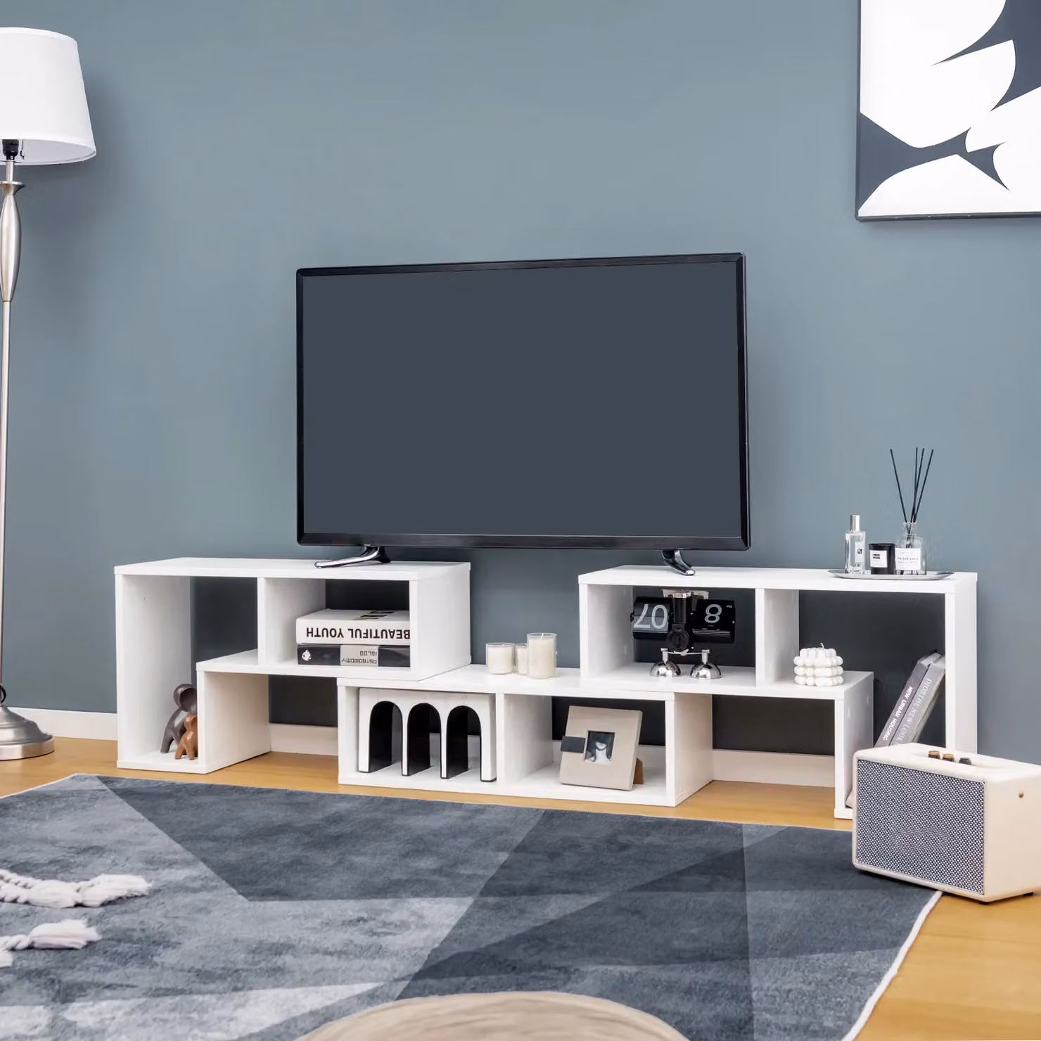 Costway Adjustable White TV Stand for TVs up to 65 Inches – 2