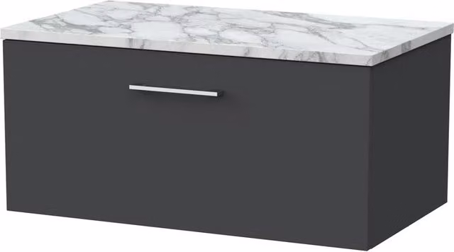Balterley Pershall 1 Drawer Vanity with Carrera Stone Top, Dark Grey, Width: 80 cm