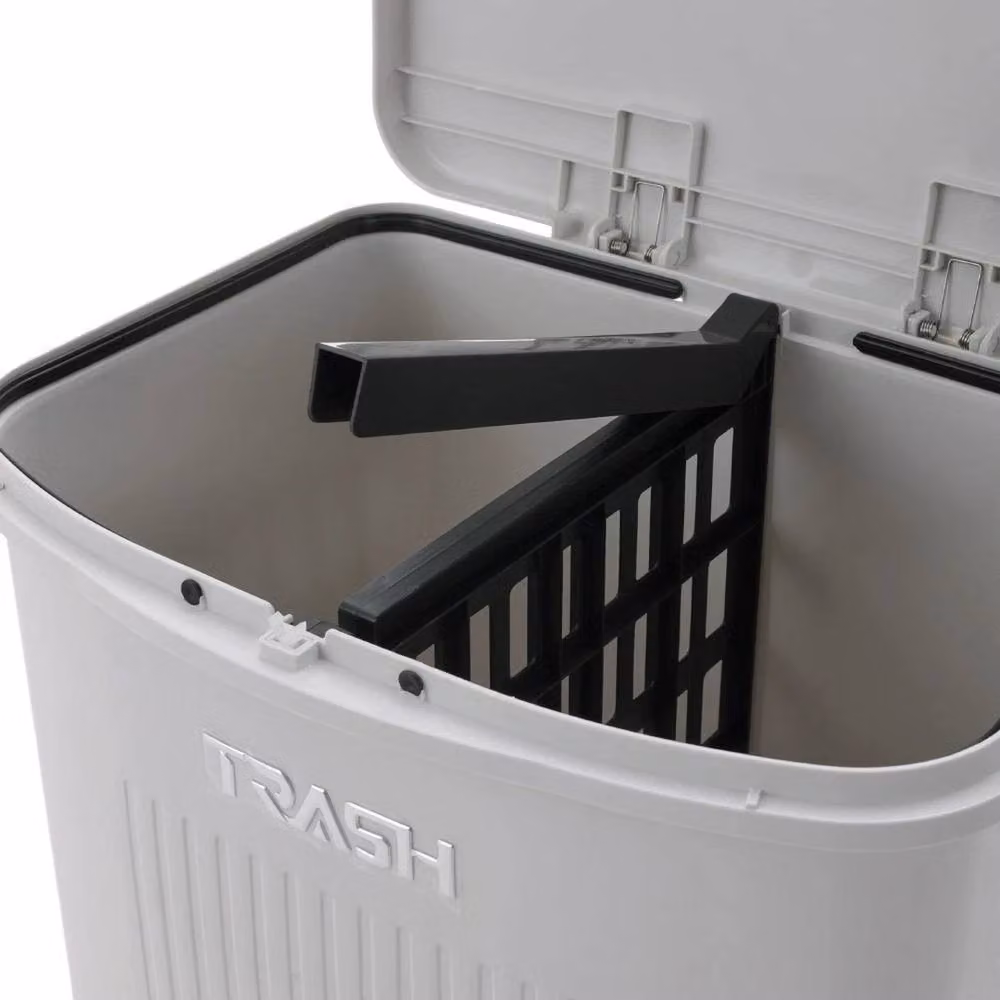VOGREX 45L Slim 3-Tier Step-On Recycling Bin with Wheels in Grey – 4